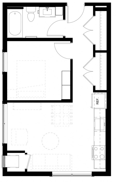 a floor plan of a small house with a bedroom and a living room
